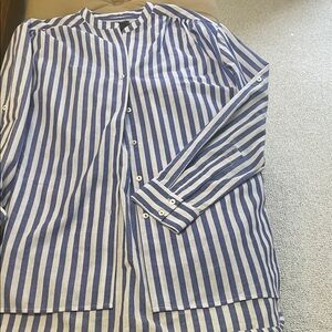 Sam Edelman Men's Blue and White Striped Button-Down Shirt